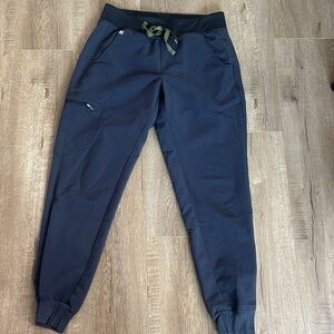 Figs navy blue scrub Pants with Green Accents